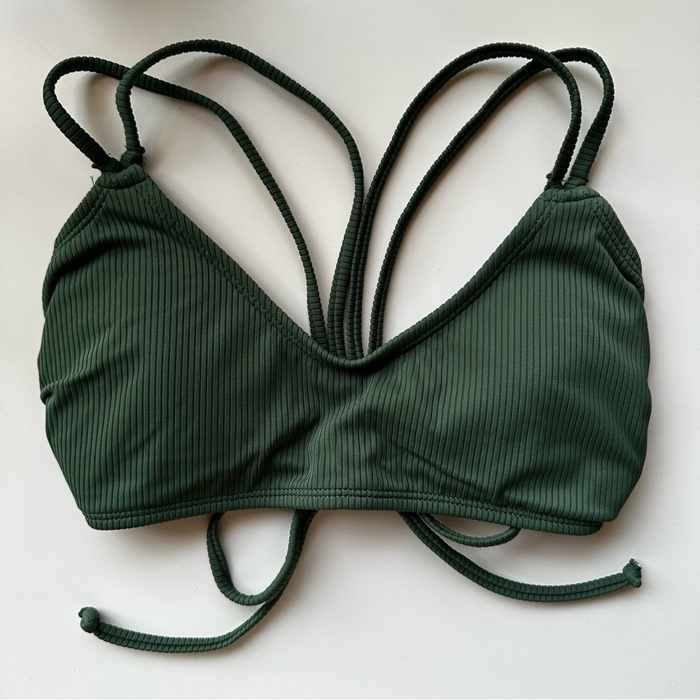 Green Ribbed Bikini Top